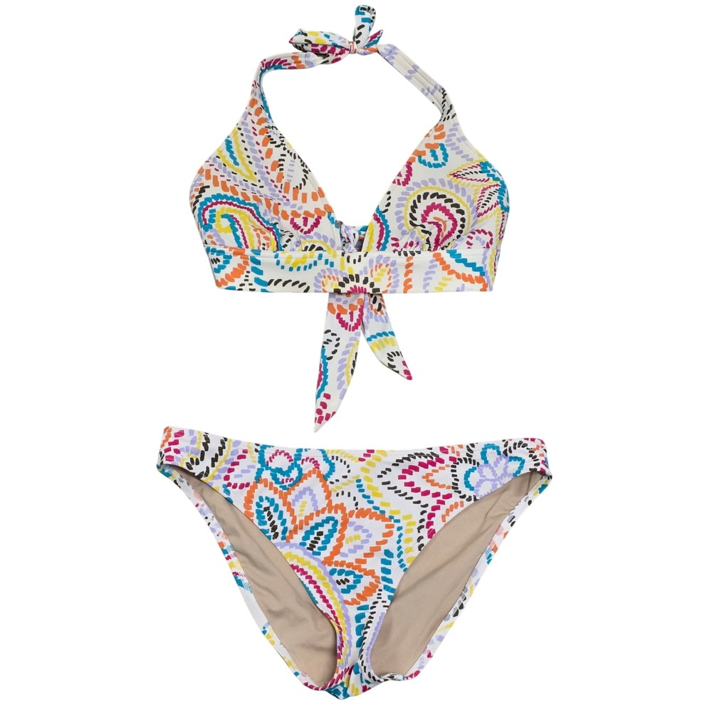 Victorias Secret Bikini Set Large Multi Color Paisley Floral Halter Tie Front